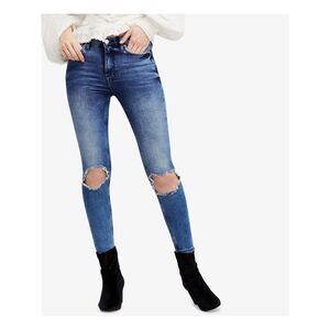 FREE PEOPLE Womens Blue Busted Knee Skinny Jeans 24 S